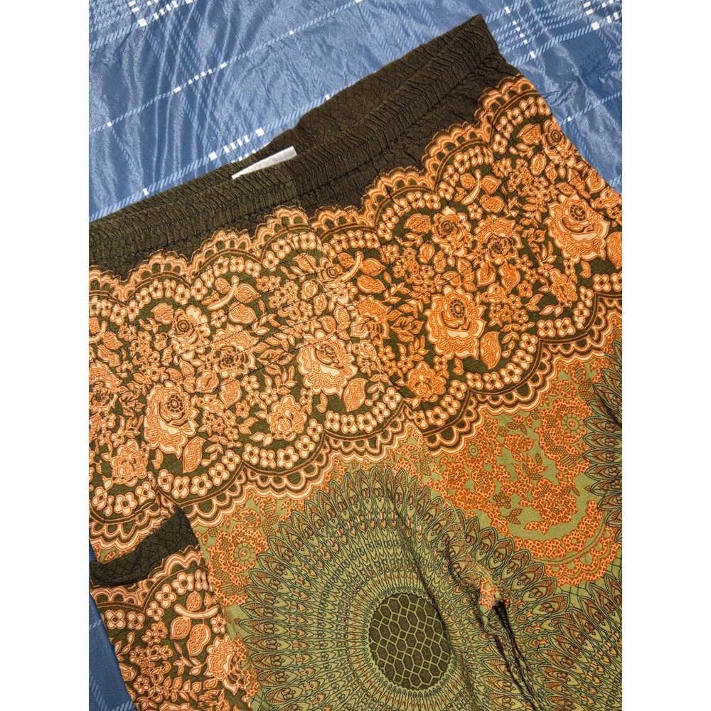 HaremPants.com Green Orange Mandala Cotton Harem Pants Boho Yoga Festival Pants
